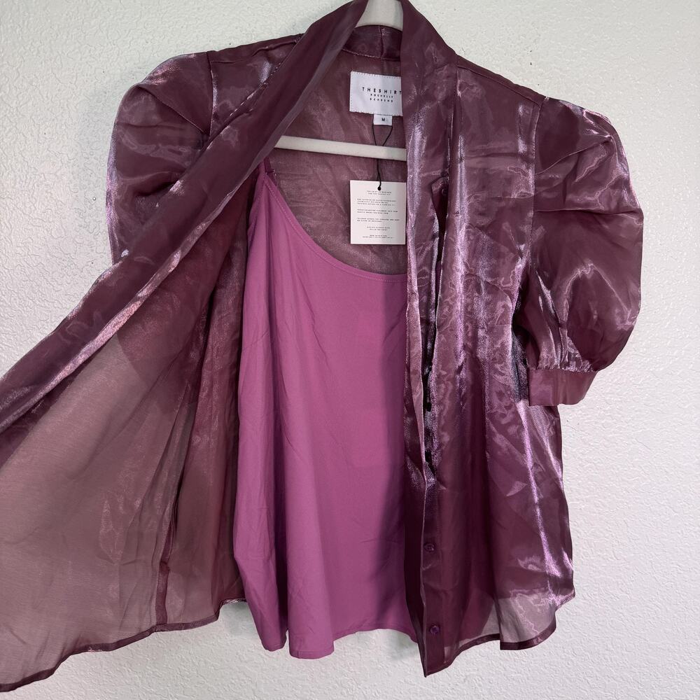 The Shirt by Rochelle Behrens Womens Medium Iridescent Puff Sleeve with Cami NEW - Picture 3 of 11